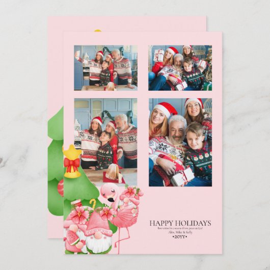 Foto met Kerstmis Waterverf Roze en Green Tropical Aankondiging (Voorkant / Achterkant)