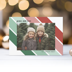 Foto met kerstscript Retro Red Green Stripes Feestdagenkaart