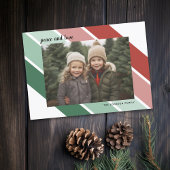 Foto met kerstscript Retro Red Green Stripes Feestdagenkaart