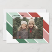 Foto met kerstscript Retro Red Green Stripes Feestdagenkaart (Voorkant)