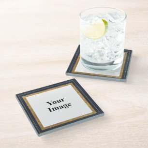 Foto met marineblauw en gouden lijst glazen onderzetter