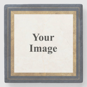 Foto met marineblauw en gouden lijst stenen onderzetter