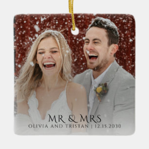 Foto met Mijnheer en Mevrouw Kerstmis Keramisch Ornament