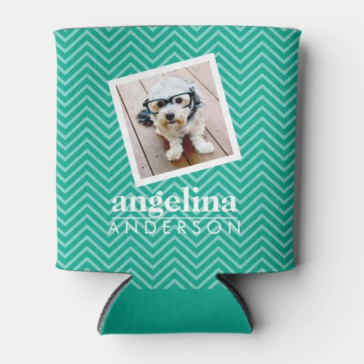 Foto met Modern Chevron Pattern en Aangepaste naam Blikjeskoeler (Voorkant)