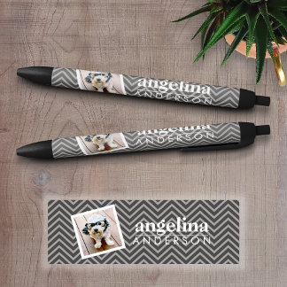 Foto met Modern Chevron Pattern en Aangepaste naam Zwarte Inkt Pen