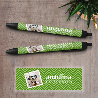 Foto met Modern Chevron Pattern en Aangepaste naam Zwarte Inkt Pen