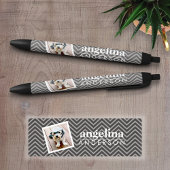 Foto met Modern Chevron Pattern en Aangepaste naam Zwarte Inkt Pen