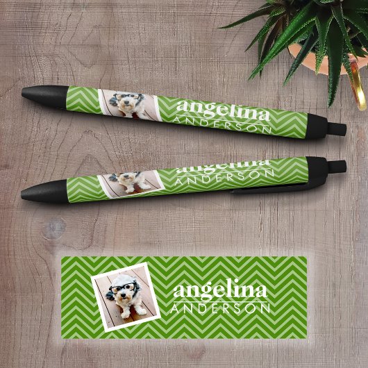 Foto met Modern Chevron Pattern en Aangepaste naam Zwarte Inkt Pen