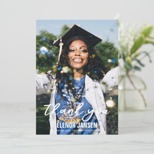 Foto met modern handschrift Afstuderen Bedankkaart (Staand voorkant)