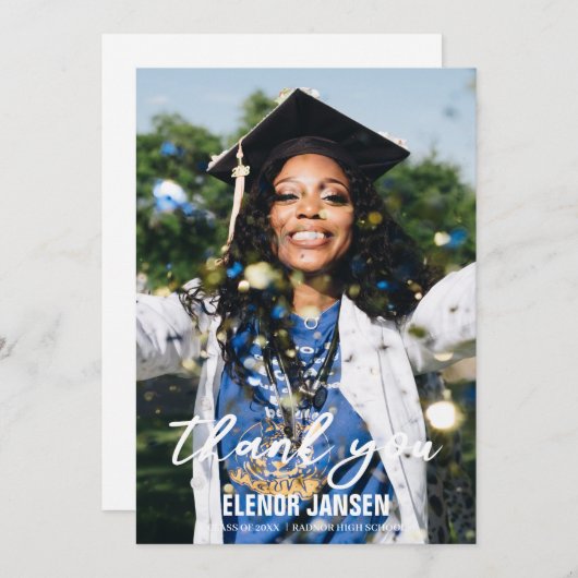 Foto met modern handschrift Afstuderen Bedankkaart (Voorkant / Achterkant)