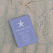 Foto met monogram en zeester in alikruikpaars save the date