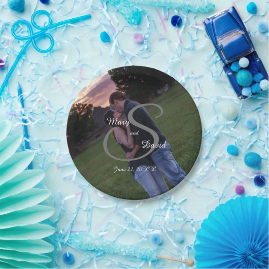 Foto met Monogram Wedding Papieren Bordje (Feest)