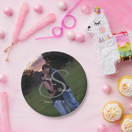 Foto met Monogram Wedding Papieren Bordje (Feest)