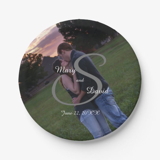 Foto met Monogram Wedding Papieren Bordje (Voorkant)