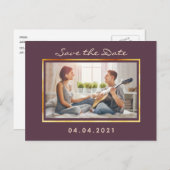 Foto met paarse gouden bruiloft Bespaar op datum Aankondigingskaart (Voorkant / Achterkant)