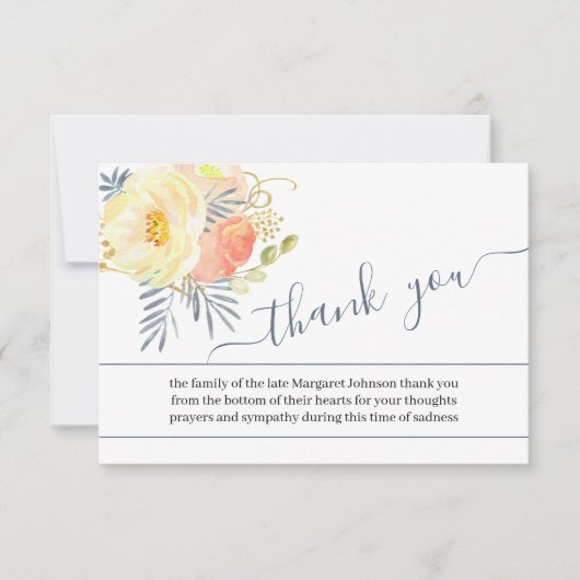 Foto met Peach Yellow Flowers en Script Funeral Bedankkaart (Voorkant)