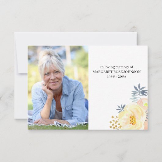 Foto met Peach Yellow Flowers en Script Funeral Bedankkaart (Achterkant)