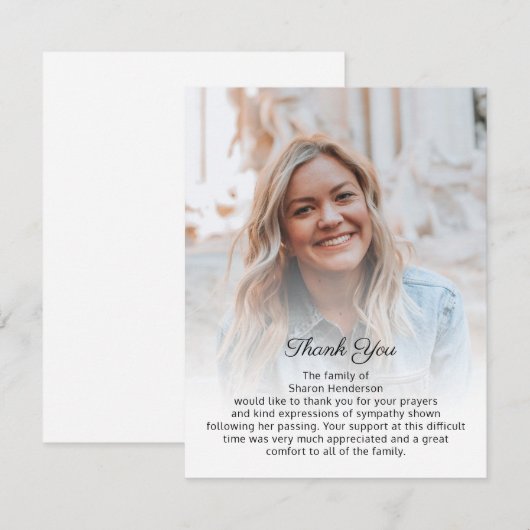 Foto met persoonlijke boodschap begrafenis Dank u Bedankkaart (Voorkant / Achterkant)