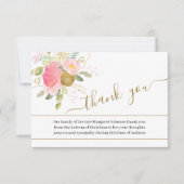 Foto met Pink Flowers en Gold Script Funeral Bedankkaart (Voorkant)