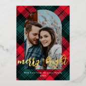 Foto met Plaid Merry and Bright Arch Frame Folie Feestdagenkaart (Voorkant)