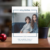 Foto met rand Minimaal prettig kerstfeest blauw Feestdagenkaart