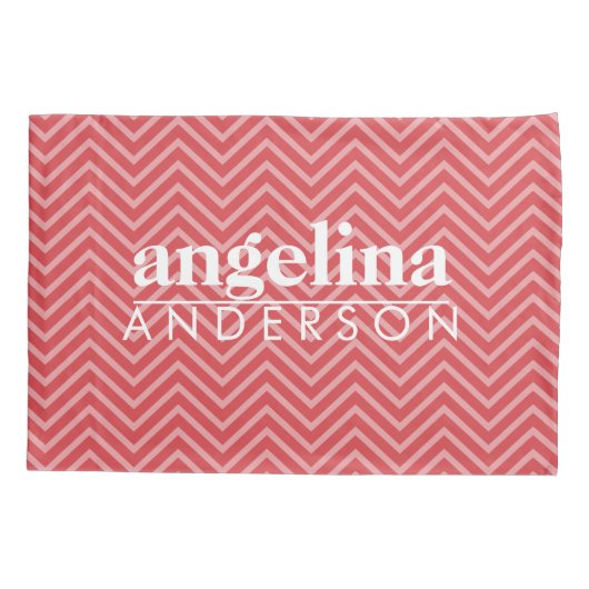 Foto met Red Chevron Pattern - Naam op achterzijde Kussensloop (Achterkant)