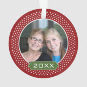 Foto met Red Polka Dot Lijst en aangepast jaar Ornament (achterkant)