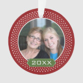 Foto met Red Polka Dot Lijst en aangepast jaar Ornament (voorkant)