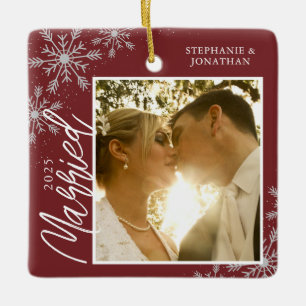 Foto met Red Snowflakes voor eerste kerstmis Keramisch Ornament