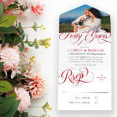 Foto met robijnrode krullen 40ste huwelijksverjaar all in one uitnodiging