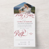 Foto met robijnrode krullen 40ste huwelijksverjaar all in one uitnodiging (Binnen)