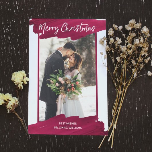 Foto met rode wijn met kerstverf | feestdagenkaart