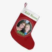 Foto met rood gestippeld frame en aangepast jaar kleine kerstsok (Voorkant (Hangend))