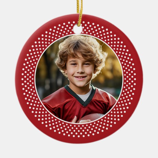 Foto met Rood Wit Polka Dot Rand Keramisch Ornament (Voorkant)