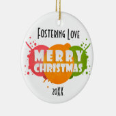 Foto met roze, Oranje en groene kerst met kerstcad Keramisch Ornament (Rechts)