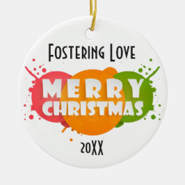 Foto met roze, Oranje en groene kerst met kerstcad Keramisch Ornament