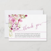 Foto met roze paarse bloemen en script begrafenis bedankkaart (Voorkant)