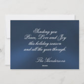 Foto met Silver Border & Snowflakes op Blauw Feestdagenkaart (Achterkant)