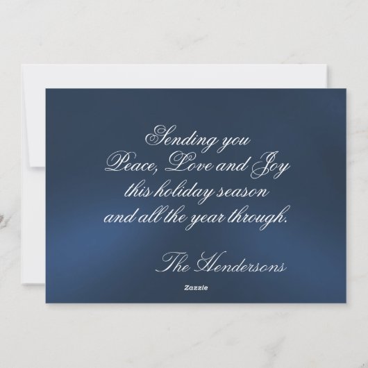 Foto met Silver Border & Snowflakes op Blauw Feestdagenkaart (Achterkant)