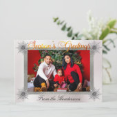 Foto met Silver Border & Snowflakes op Pearl Feestdagenkaart (Staand voorkant)