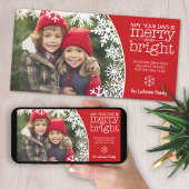 Foto met sneeuwvlokken - vrolijk en helder Kerstmi Feestdagenkaart