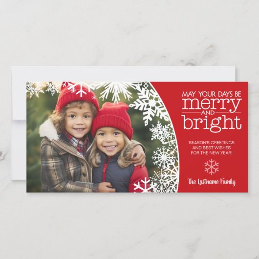Foto met sneeuwvlokken - vrolijk en helder Kerstmi Feestdagenkaart (Voorkant)