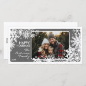 Foto met Snowflake Border - Grijs Wit Feestdagenkaart (Voorkant / Achterkant)