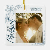 Foto met Snowflakes voor eerste kerstmis Keramisch Ornament (Voorkant)