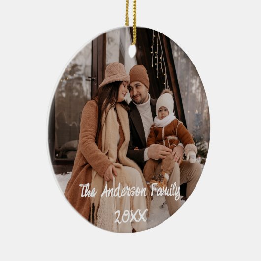 Foto met volledige dekking Aangepaste witte script Keramisch Ornament (Rechts)