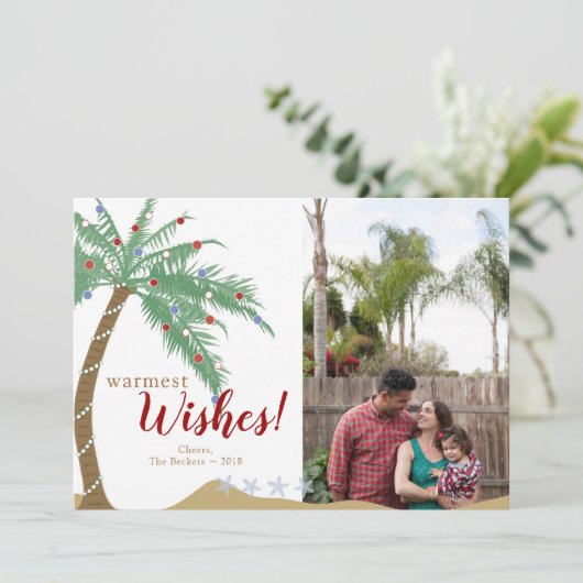 Foto met warmste palmbomen vakantie wensen feestdagenkaart (Staand voorkant)