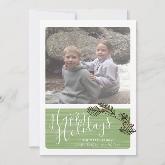 Foto met Whimsical Branches en Modern Script Feestdagenkaart (Voorkant)