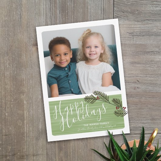 Foto met Whimsical Branches en Modern Script Feestdagenkaart