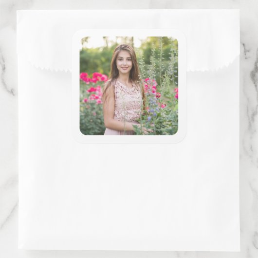 Foto met witte rand vierkante sticker (Tas)