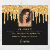 Foto met zwarte glitter en gouden welkom voor 21e  sparkling wijnetiket (Enkel label)